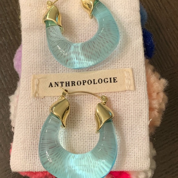 Anthropologie Resin Hoop Earrings Gold Baby Blue NEW - Picture 5 of 7